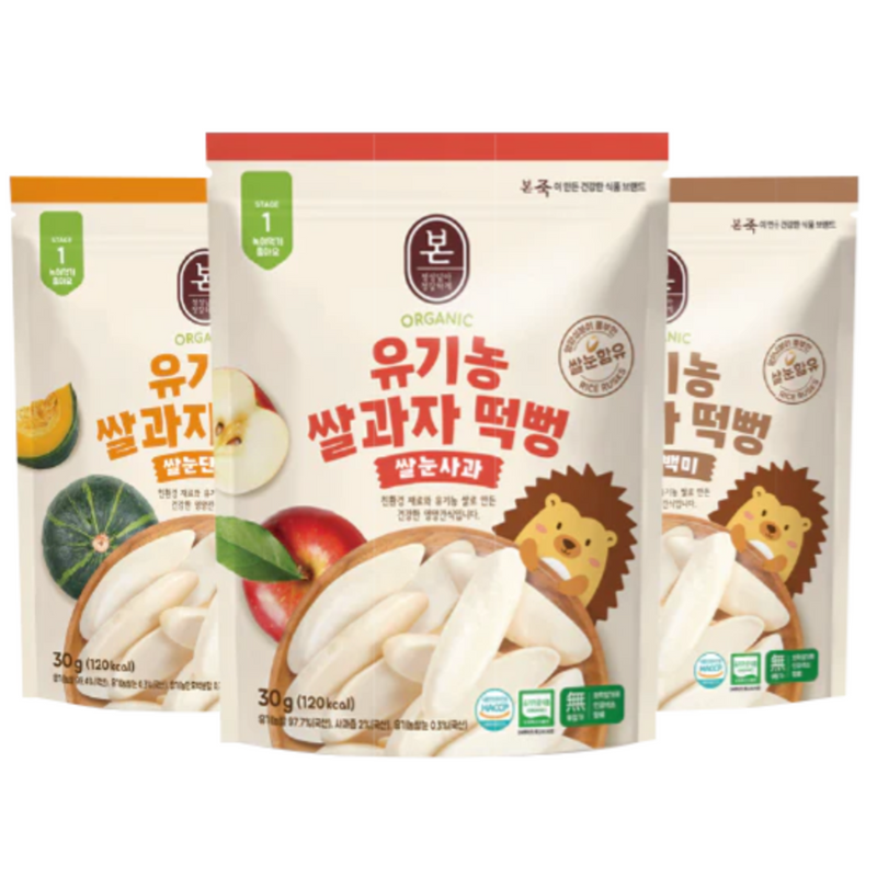 Bon Organic Rice Rusk Snack 3 pcs, Apple, Rice, Pumpkin