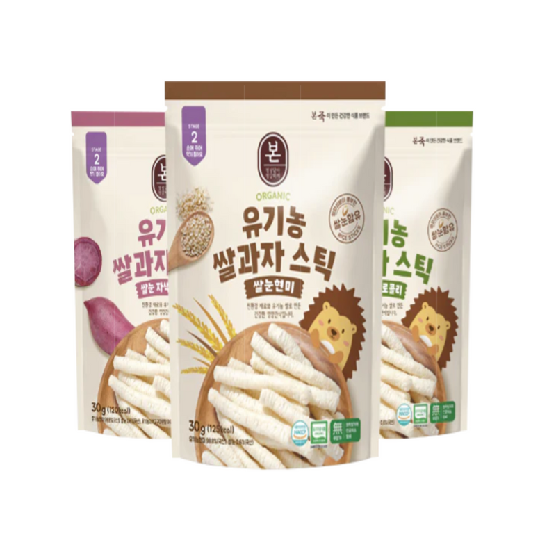 Bon Organic Rice Stick Snack 3 pcs, Broccoli, Brown Rice, Sweet Potato