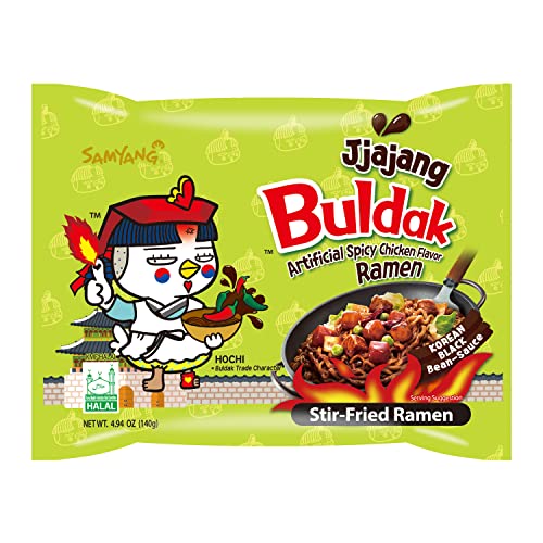 Samyang Buldak Jjajang Korean Spicy Hot Chicken Stir-Fried Noodles 4.94oz (Pack of 5)