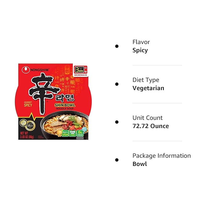 NONG SHIM Shin Ramen Bowl, 농심 신라면 86g (Pack of 12)