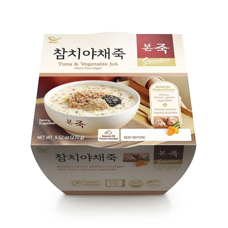 BONJUK Tuna & Vegetable Juk(Porridge) Bowl - Korean soup stew Kfood, Hearty Breakfast Oat Meal – 9.5oz(270g), bowl type