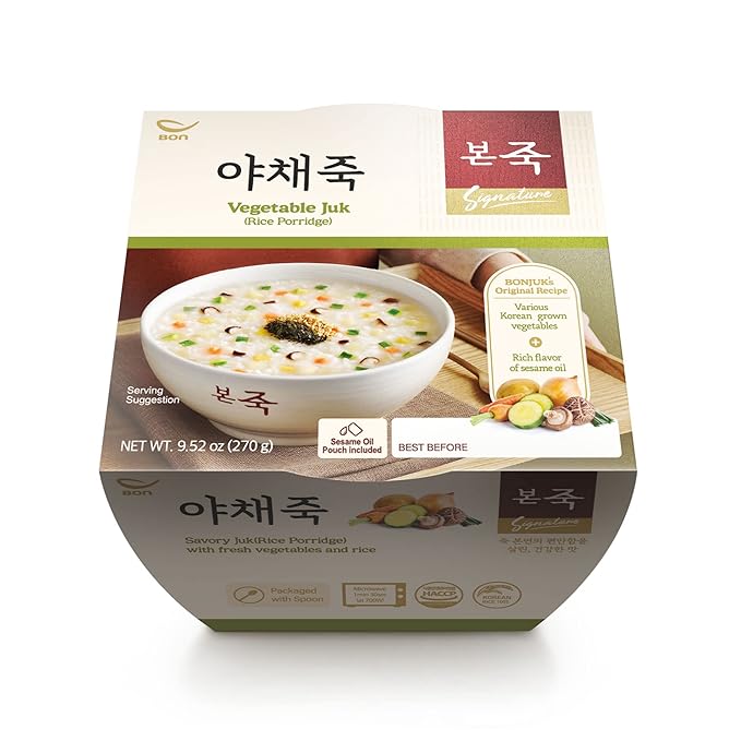 BONJUK Vegetable Juk(Porridge) Bowl - Korean soup stew Kfood, Hearty Breakfast Oat Meal – 9.5oz(270g), bowl type