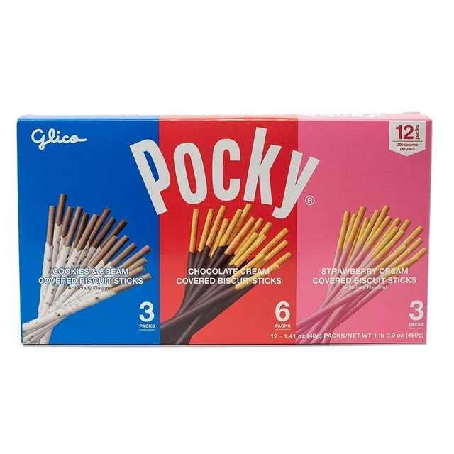 Glico Pocky Biscuit Sticks 3 Flavor Variety 1.41 Ounce (Pack of 12)